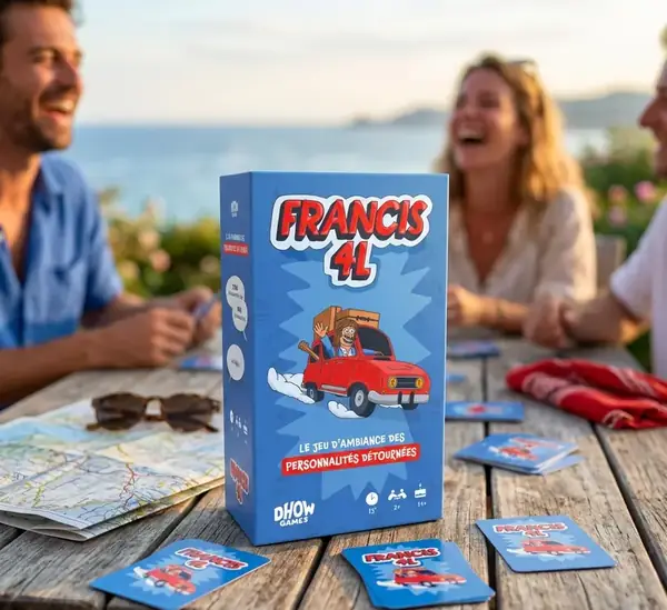 Francis 4L sur la table, carte routière et vue sur la mer